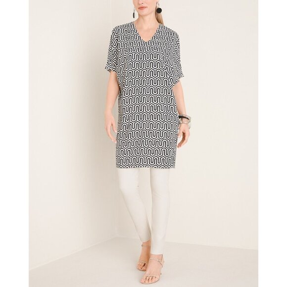 Chico's Size‎ 2 = 12/14 Geometric-Print V-Neck Wedge Tunic Top Shirt Blouse - Picture 3 of 10